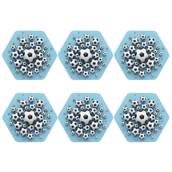 Soccer-Football Pattern Leather Drink Coasters for Drinks (6 Pack) for Tabletop Protection Hexagon