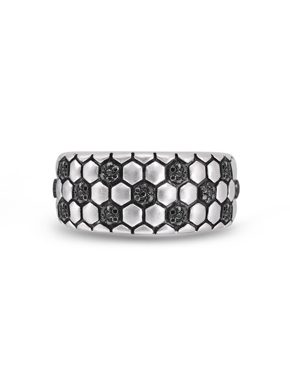 Soccer Football 0.33 CT Silver & Black Diamond Band Men Ring, H Color, I2 Clarity