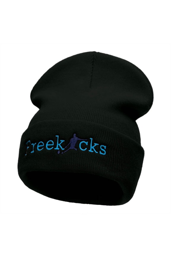 Soccer Free Kicks Embroidered 12 Inch Long Knitted Beanie - Black OSFM