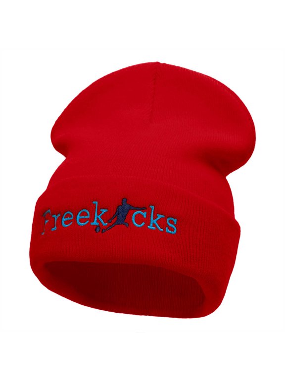 Soccer Free Kicks Embroidered 12 Inch Long Knitted Beanie - Red OSFM