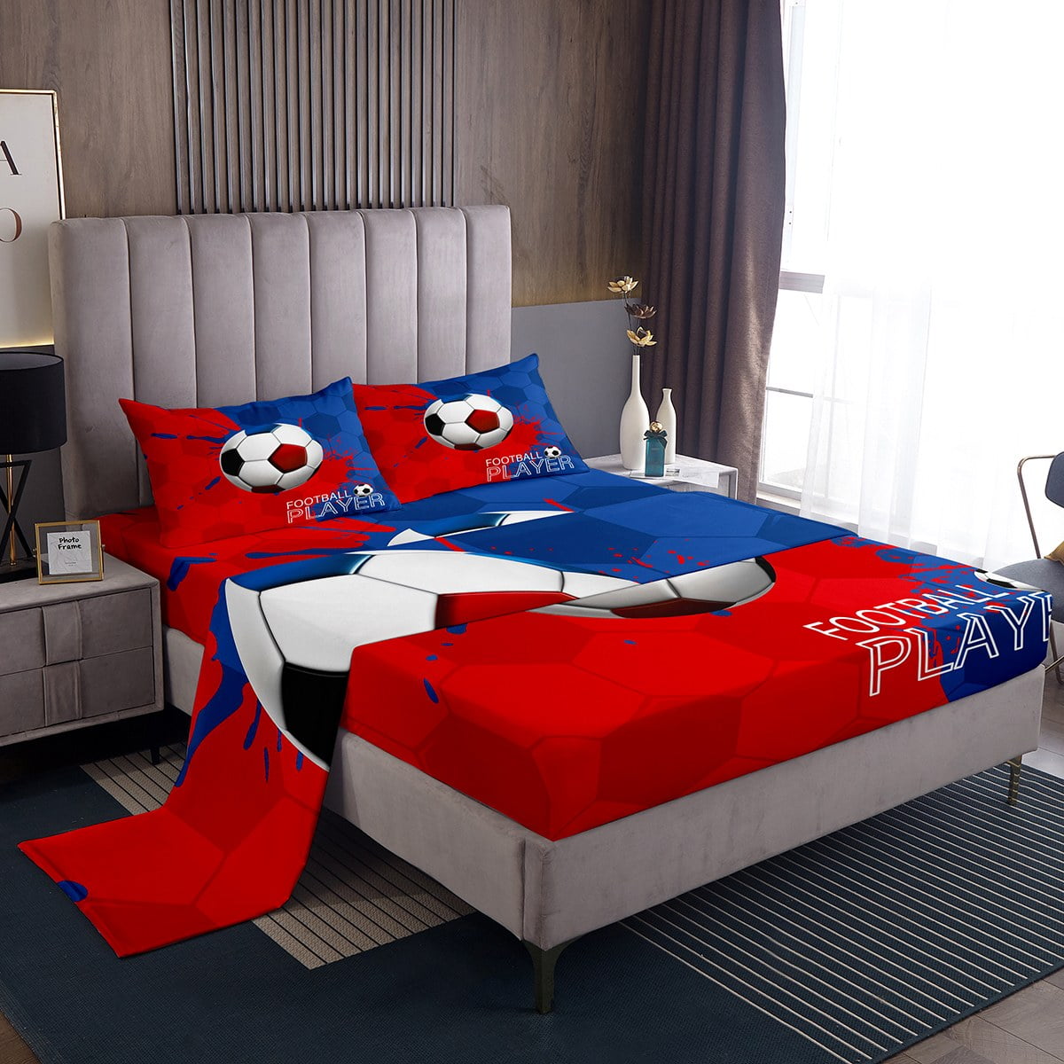 Soccer Full Size Sheets for Boys Football Print Bed Sheets Set for Kids