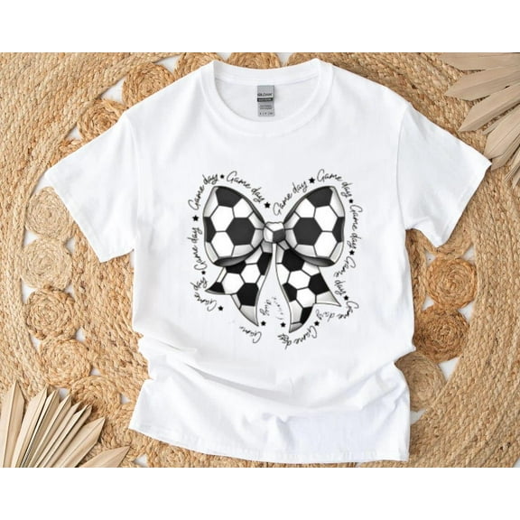 Soccer Game Day Bow T-Shirt with Sporty Ribbon and Team Spirit, for men & women, up to size 5XL