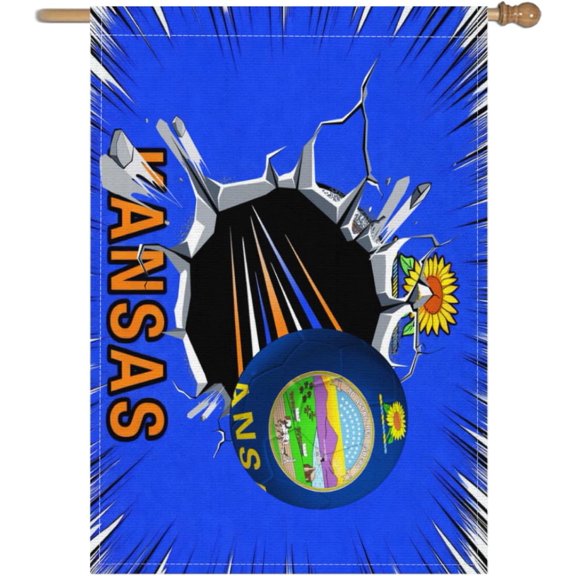 Soccer Garden Flag Double Sided Sports Garden Flag 28x40 Inch Home Burlap Banners for Outdoor Decor Lawn Kansas1