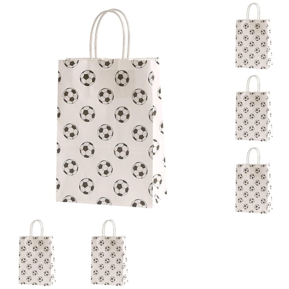 Soccer Gift Bag with Handle, Paper Treat Bag Soccer Print Goodie Bag, Paper Gift Bags Soccer Goodie Bag Treat Candy Bag for Adults Soccer Party Supplies, 8 Pcs