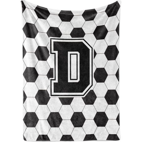 Soccer Gifts Blanket Initial Birthday Throw, D | Lightweight Warmth, Breathable Touch, Monogram Style, Birthday Gift