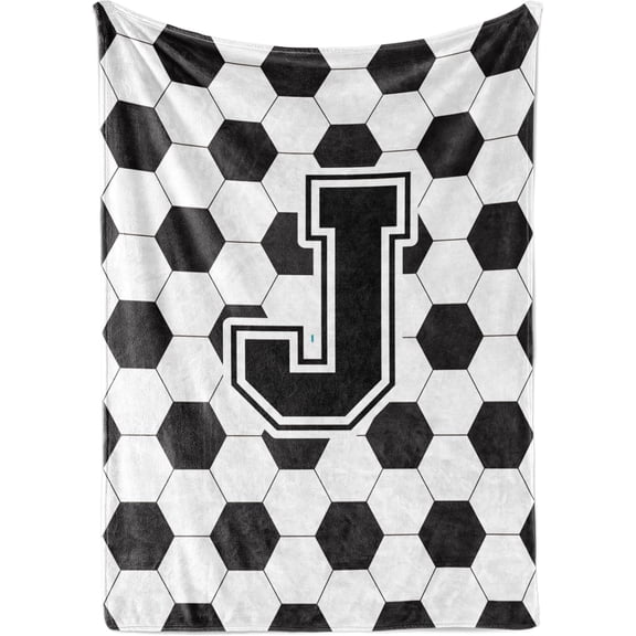 Soccer Gifts Blanket Initial Birthday Throw, - J 30" x 40"