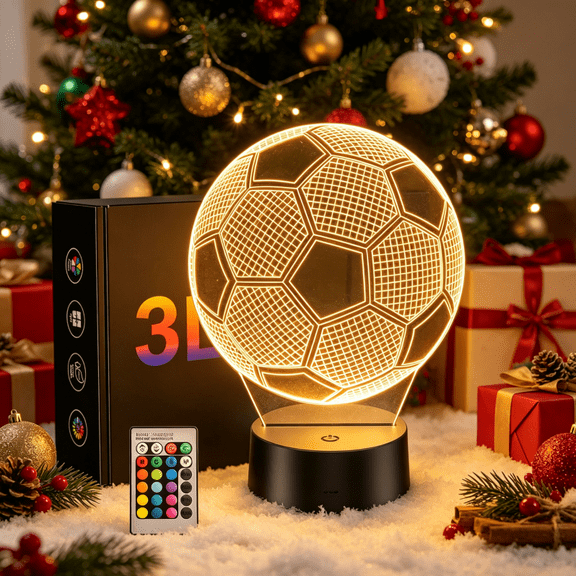 Soccer Gifts for Teens Boys Girls, 3D Illusion Night Light Soccer Ball Lamp, 16 Colors Remote Control, Bedroom Room Decor for Sports Fans, Birthday Christmas Gift