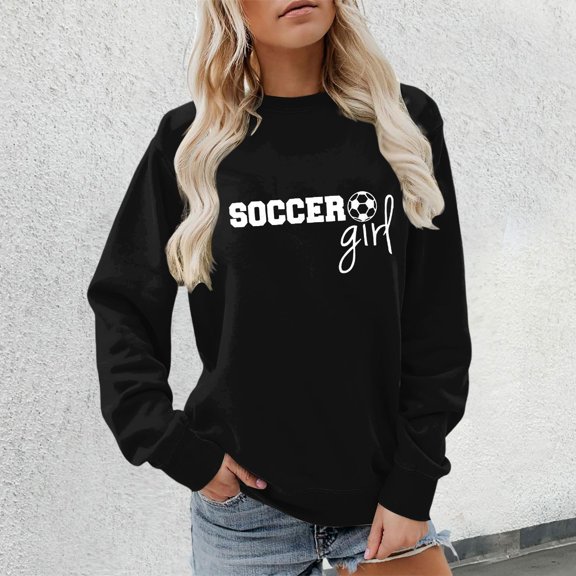 Soccer Girl Sweatshirt, Cute Soccer Ball Sweater Women Crewneck Pullover Tops (Black XXXXL)