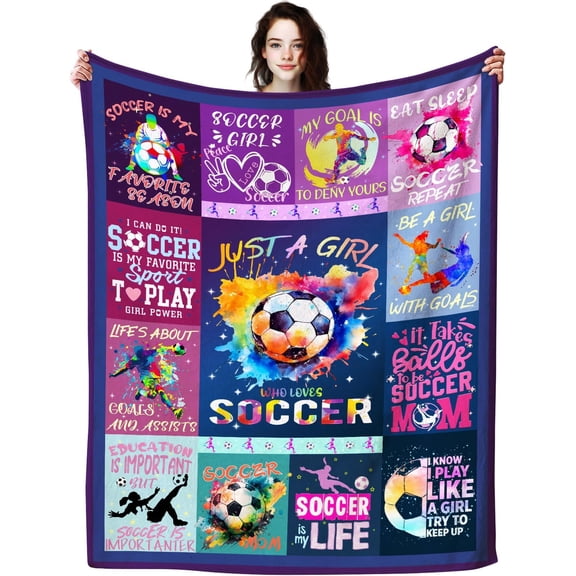 Soccer Girls Blanket,Soft Cozy Flannel Soccer Gifts for Girls,Soccer Blankets and Throws Bed Sofa Christmas Birthday Gifts for Soccer Lovers Soccer Team 80"x60"