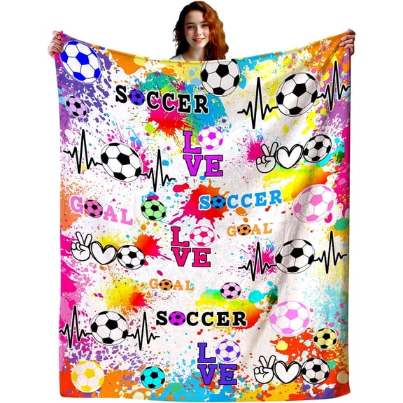 Soccer Girls Blanket Soft Flannel Soccer Blanket Outdoor,Soccer Blankets and Throws Soccer Stuff,Best Soccer Gifts for Boys Girl Adults Soccer Lovers 40"x50"