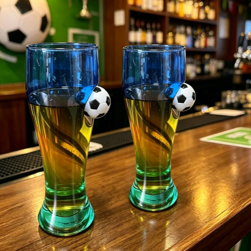 Soccer Glass Beer Mug, 16 oz Football Beer Glass, Trophy Shaped Beer Tumbler, Party Gift for Soccer Fans