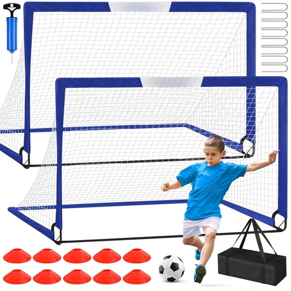 Soccer Goal  2 Of 6'x4' Goals For Backyard Set Portable Pop Up Net Practice Equipment With Ball Cones Sports Outdoor Games Yard Play