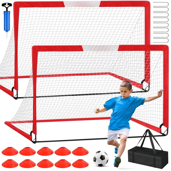 Soccer Goal  2 Of 6'x4' Goals For Backyard Set Portable Pop Up Net Practice Equipment With Ball Cones Sports Outdoor Games Yard Play