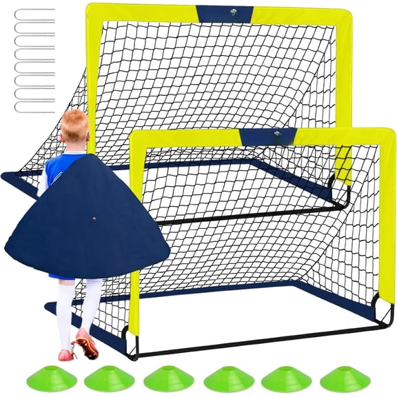Soccer Goal 4'x 3' Portable Soccer Goals for Backyard or Indoor Pop Up Soccer Net with 6 Cones, Carrying Bag, 8 Ground Stakes