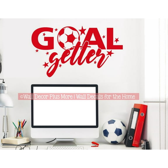 Soccer Goal Getter Wall Decor Sticker Ball Art Decal Kids Sports Decor - Sport Bedroom Wall Decor for Kids - Girls Boys Sports Wall Décor, 23x13-Inch, Cherry Red