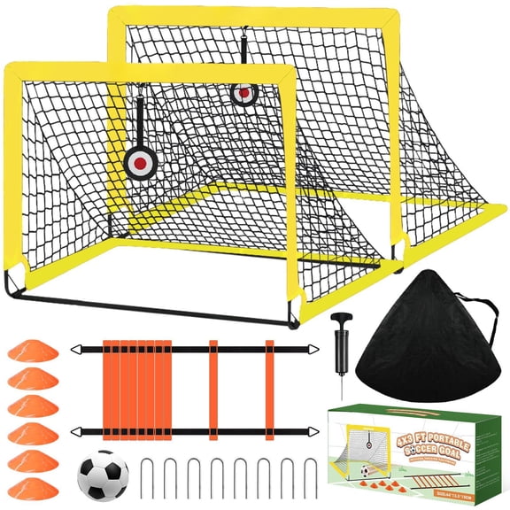Soccer Goal  Goals For Backyard Set Of 2 4x3ft Portable Pop Up Net Equipment With Ball Ladder Cones Targets