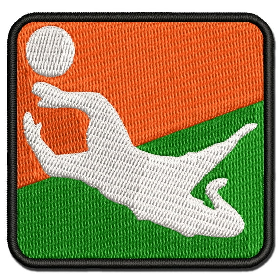 Soccer Goalie Diving For Ball Association Football Applique Multi-Color Embroidered Iron-On Patch - 3 Inch Medium