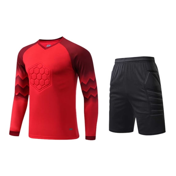 Soccer Goalie Jersey and Knee Padded Shorts Set for Boys,Long Sleeve Goalie Uniform Kit for Kids and Youth Red