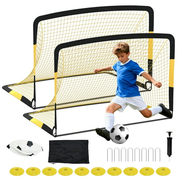 Soccer Goals Set of 2 6x4FT Portable Soccer Goal for Kids, Foldable Football Net and Frame for Backyard Outdoor, Sport Games Training Practice Goal Set for 3-12 Children Youth