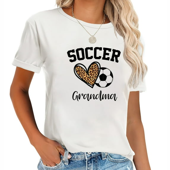 Soccer Grandma Leopard Heart Funny Mothers Day Short Sleeve Shirt for Women - Fashionable Graphic Tees | Womens Tops