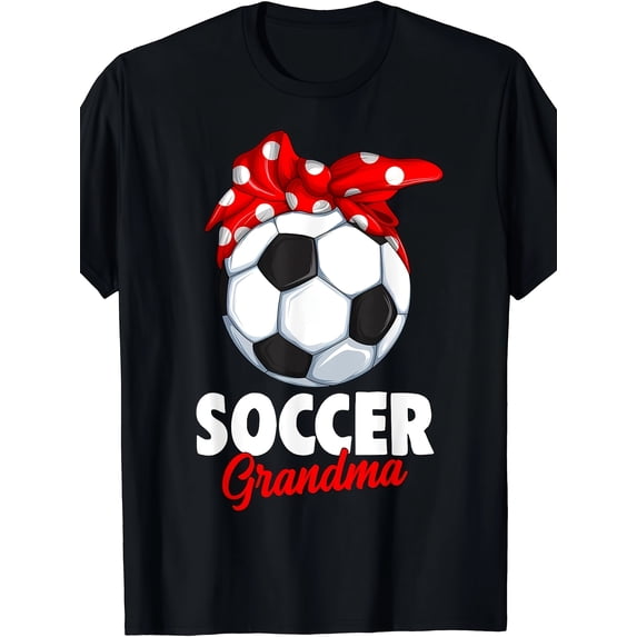 Soccer Grandma T-Shirt Women's Sports Fan Graphic Tee Red Polka Dot Bow Messy Bun Style Grandmother Gift Apparel