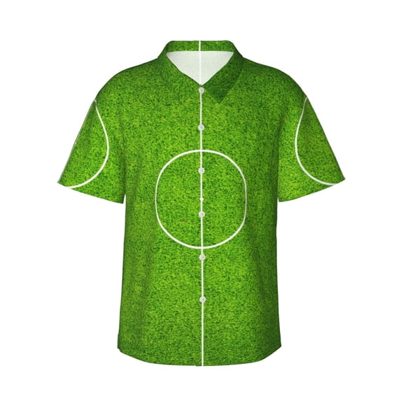 Soccer Green Football Stadium Hawaiian Shirts For Men, Summer Short-Sleeve Relaxed-Fit Button-Down Shirts Large