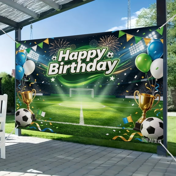Soccer Happy Birthday Banner Soccer Birthday Party Backdrop Football Field Photo Background for Soccer Party Decorations Happy B-Day Banner for Boys, Kids, Teens 51*59IN
