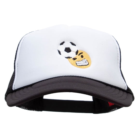 Soccer Header Embroidered Foam Panel Mesh Snapback - Black White OSFM