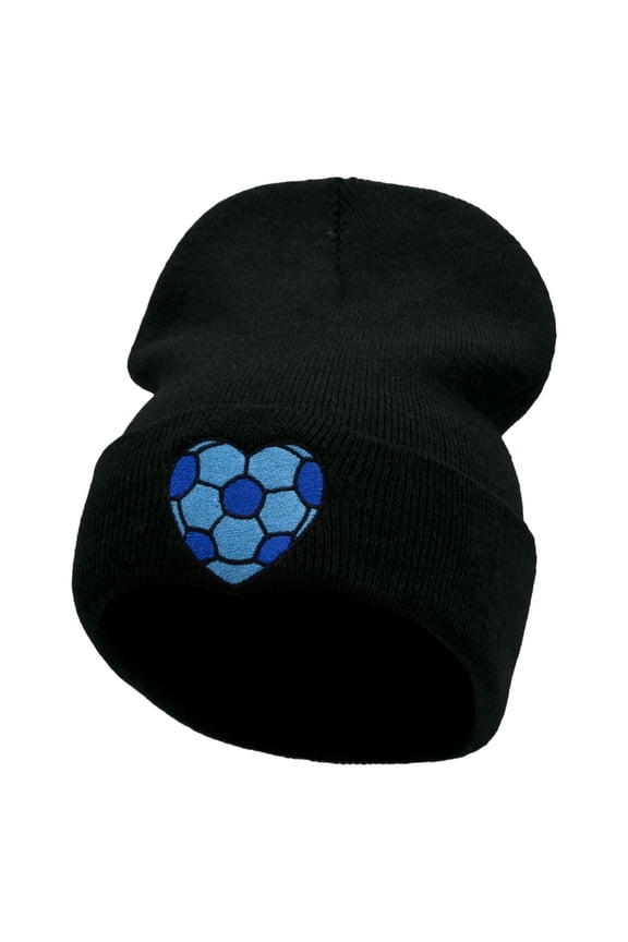 Soccer Heart Embroidered 12 Inch Long Knitted Beanie - Black OSFM