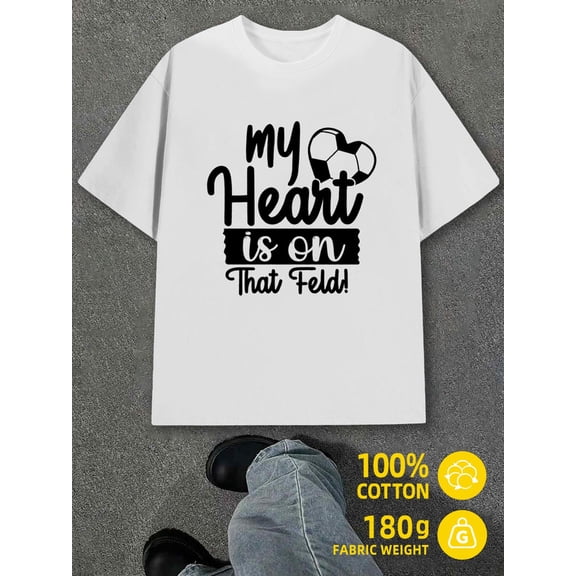 Soccer Heart T-Shirt mens white 180G 100% Cotton Hip-hop streetwear Basic Unisex Shirt Short Sleeve tshirts Original Unisex Shirt Crewneck tshirts Basic Unisex Shirt Cotton tshirts