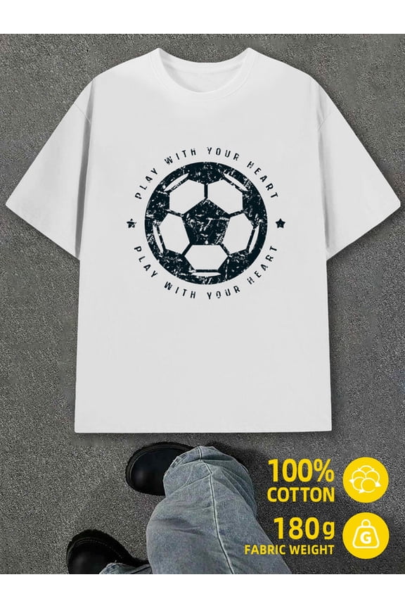 Soccer Heart Tee for men white 180G 100% Cotton Spring and summer clothing Original Unisex Shirt Short Sleeve tshirts Retro Unisex Shirt Cotton tshirts