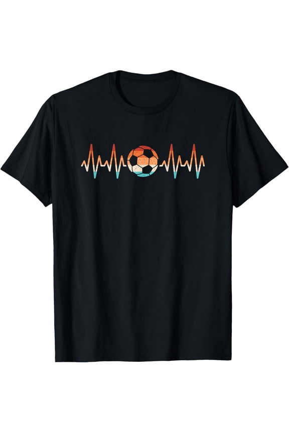 Soccer Heartbeat Retro Soccer Player Men Women Kids T-ShirtMen and women, Black T-shirt, size: Extra large