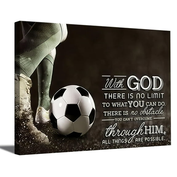 Soccer Inspirational Canvas Wall Art Motivational Quotes Picture Painting Wall Decor Christian Boy Everything is Possible Poster Print for Sports Lovers Bedroom Study Office Artwork Home Decoration