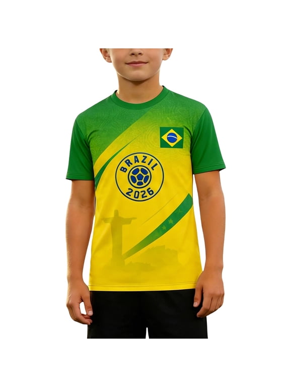 Soccer Jersey 2026 Fan Top for Toddler Boy Youth Brazil Top Comfortable Kids Team Apparel for Play And Everyday Fashion Top Size3-4T