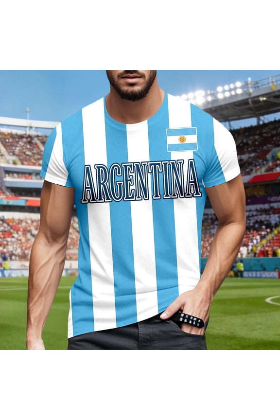 Soccer Jersey Men Men's Argentina National Graphic Crewneck Everyday Team Tee Football Jersey Sky Blue L