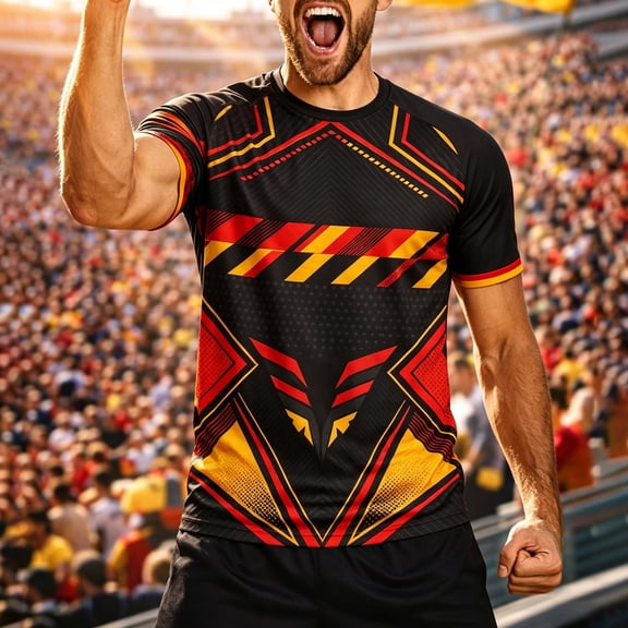 Soccer Jersey Men Men's German Galaxy Star Pattern Raglan Sleeve Comfort Fit Tee Jersey Shirt Black XL