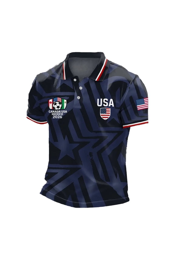 Soccer Jersey for Men USA Patriotic Print Short Sleeve Crew Neck Quick Dry Training Shirt Sports Casual T Shirt American Team Fan Support Top for Match Daily Outdoor