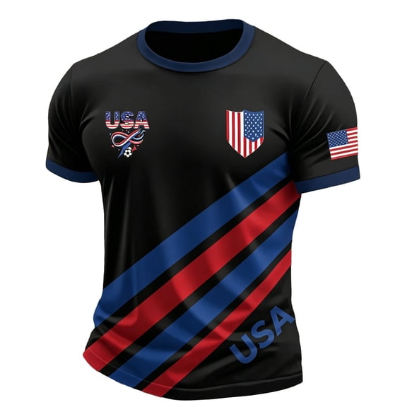 Soccer for Men USA Patriotic Print Short Sleeve Crew Neck Quick Dry Training Shirt Sports Casual T Shirt American Team Fan Support Top for Match Daily Outdoor