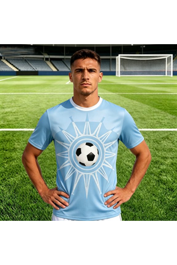 Soccer Jersey Men's Fan Cheering Breathable Athletic Casual Support Team Tee Football Jerseys for Men Sky Blue M