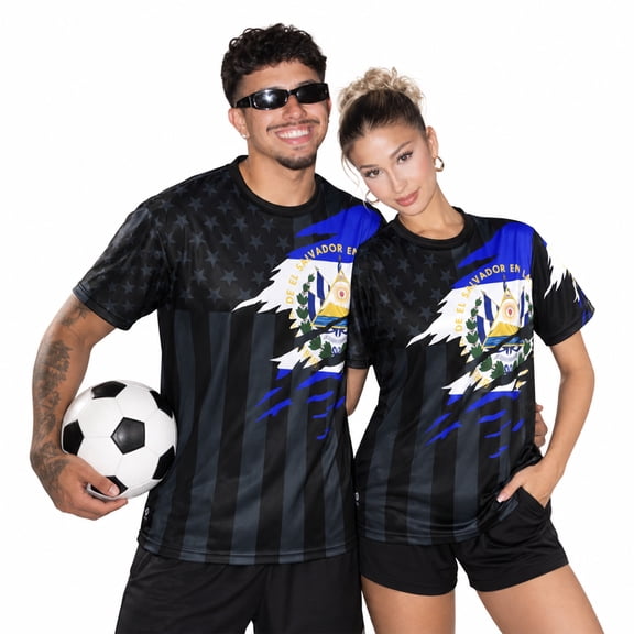 El Salvador Soccer Jersey for Men and Women, USA Flag Inspired Football Fan Shirt, Moisture Wicking Athletic Jersey (US, Alpha, 4X-Large, Regular, Regular, El Salvador)