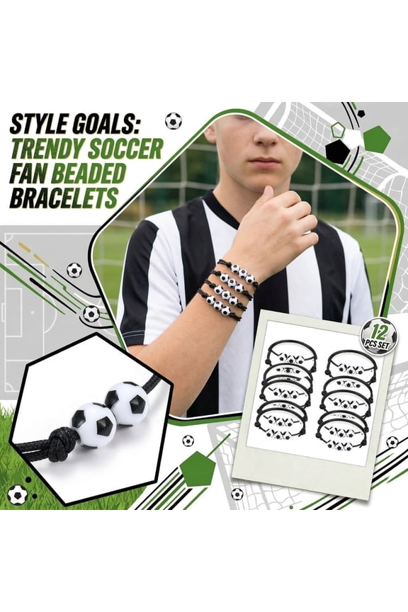 Soccer Jewelry, Soccer Ball Woven Bracelets, Set of 12, Fashion Cartoon Braided String Wristbands, Handmade Sports Jewelry, Team Spirit Gift
