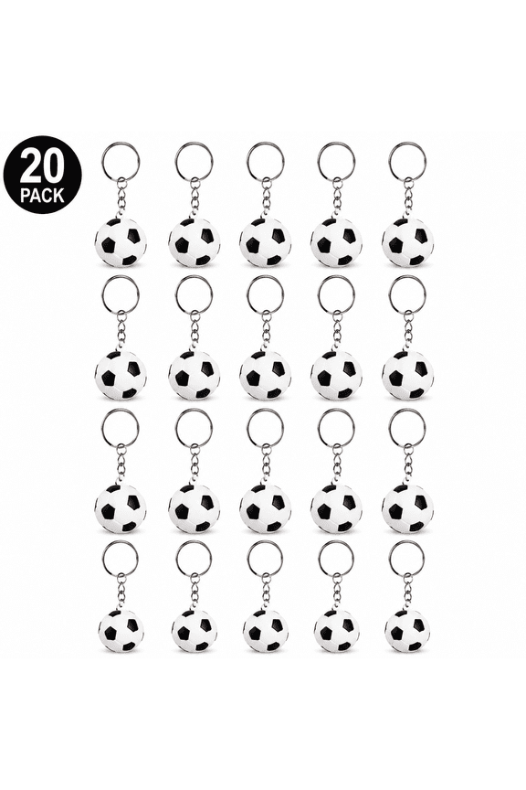 Soccer Keychain, Mini Soccer Key Ring with Metal Loops for Sports Theme Party Favors Goodie Bag Gift Fillers 20 Pack