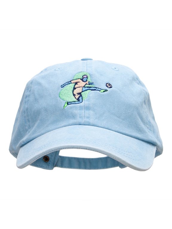 Soccer Kick Embroidered Pigment Dyed Wash Caps - Light Blue OSFM