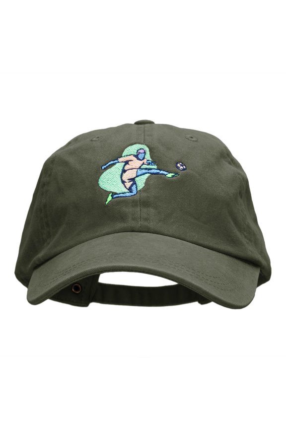 Soccer Kick Embroidered Pigment Dyed Wash Caps - Olive OSFM