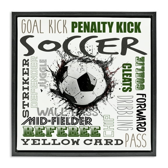 Stupell Industries Soccer Kick Game Phrases Black Framed Floater Canvas Wall Art, design by Kim Allen, 18 x 18