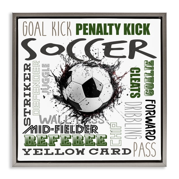 Stupell Industries Soccer Kick Game Phrases Gray Framed Floater Canvas Wall Art, design by Kim Allen, 18 x 18