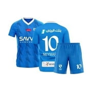 Soccer Kids Jersey Shorts Neymar New #10 Youth Size Soccer Jersey for Boys Girls Uniform Hilal Riyadh-11-12 Years