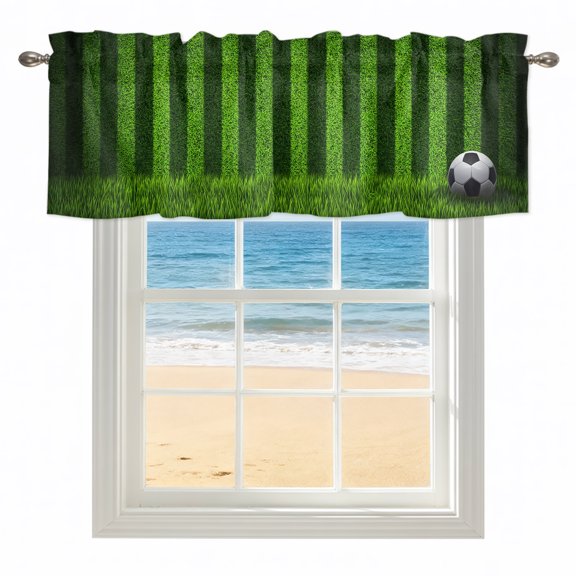 Soccer Kitchen Valances for Windows 42x12 Inch Kitchen Curtains Valances Rod Pocket Football Vertical Stripes Turf Vibrant Green Bathroom Window Valances for Window Treatment Decor