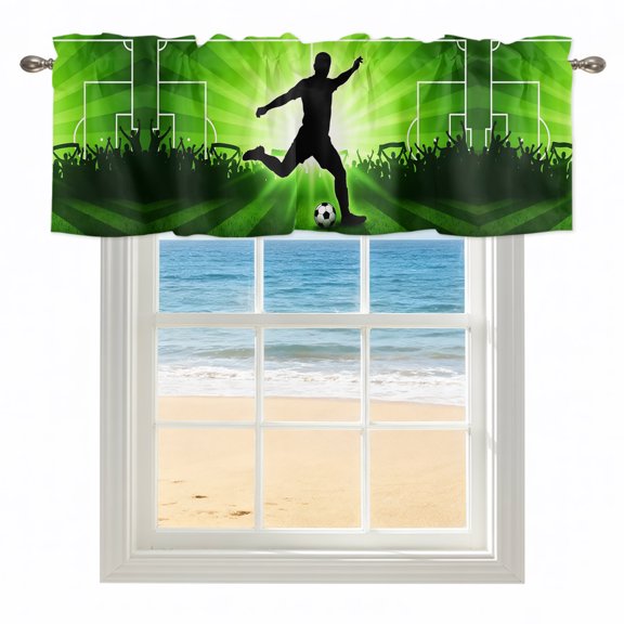 Soccer Kitchen Valances for Windows 42x18 Inch Kitchen Curtains Valances Rod Pocket Bright Green Football Victory Kick Bathroom Window Valances for Window Treatment Decor