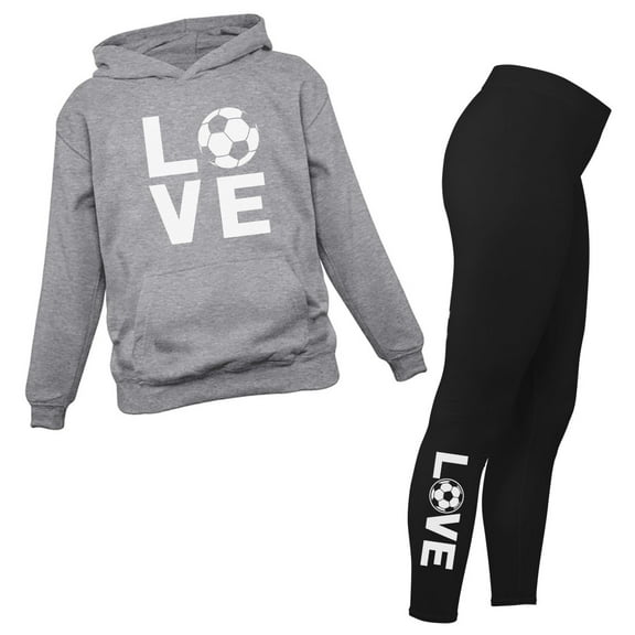 Soccer Leggings and Hoodie for Women Girls Set Gift for Soccer Fans Black Medium / Gray Medium